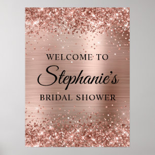Affiche Rose Gold Pailleté Bienvenue pour une Mariage Faux