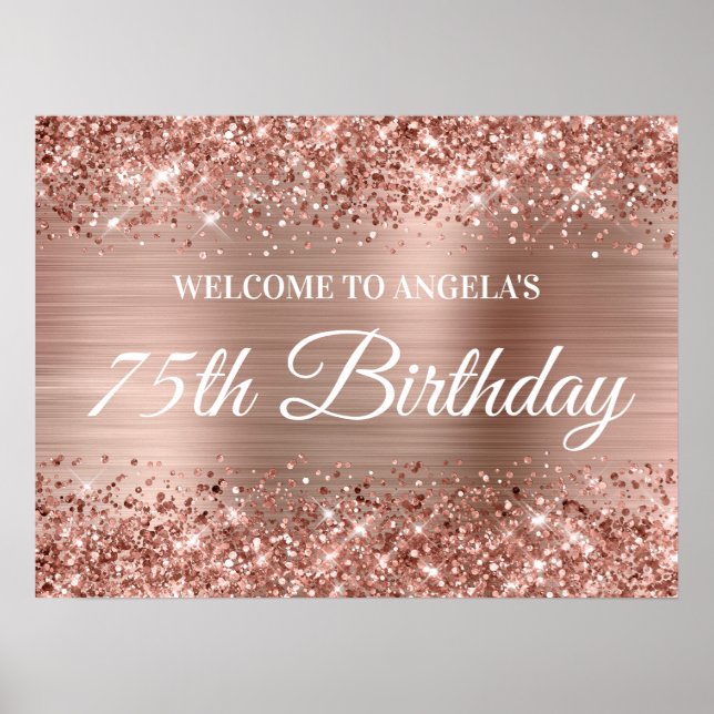Affiche Rose Gold Pailleté et Feuille de 75e Anniversaire  (Devant)