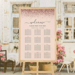 Affiche Rose Gold Pailleté Mariage Sièges Rose Pâle