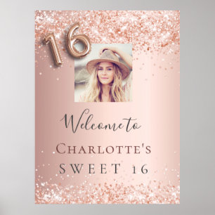 Affiche Rose gold pailleté photo de bienvenue pour Sweet 1
