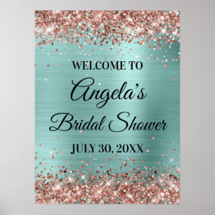 Affiche Rose Gold Pailleté Turquoise Clair Enterrement de