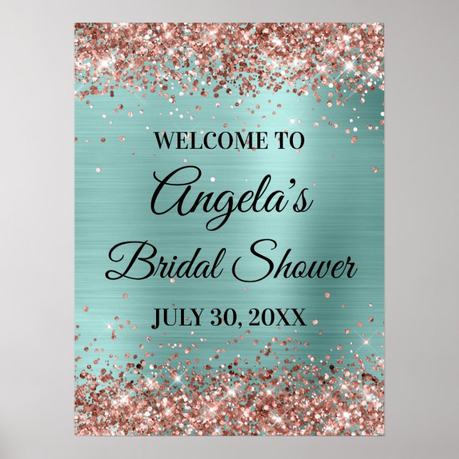 Affiche Rose Gold Pailleté Turquoise Clair Enterrement de  (Devant)