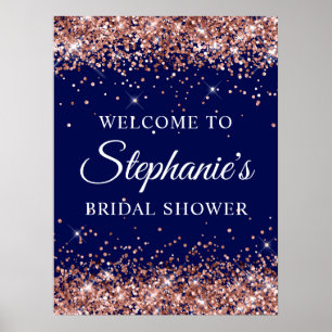 Affiche Rose Gold Pailletés Bleu Marine Bienvenue à la Mar