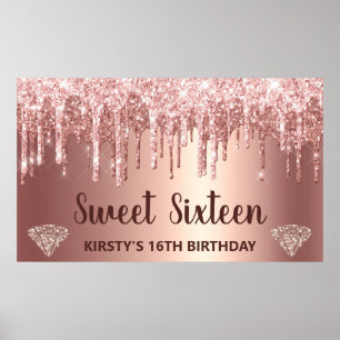 Affiche Rose Gold Pailletés et Diamant Sweet 16