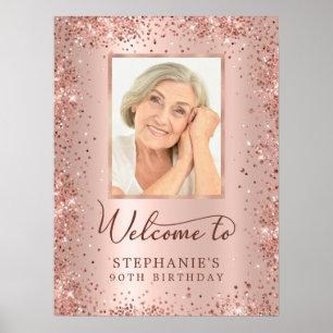Affiche Rose Gold Parties scintillant Chic 90th Birthday P