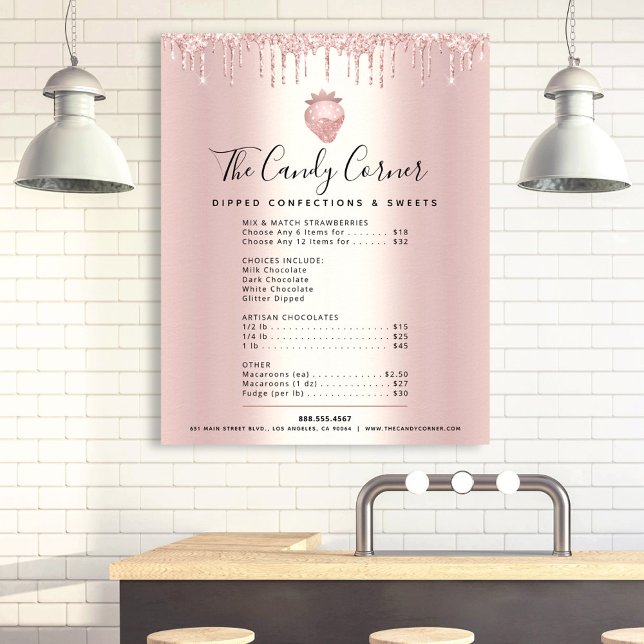 Affiche Rose Gold Parties scintillant Drives Dessert Menu  (Créateur téléchargé)