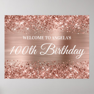 Affiche Rose Gold Parties scintillant et Foil 100e anniver