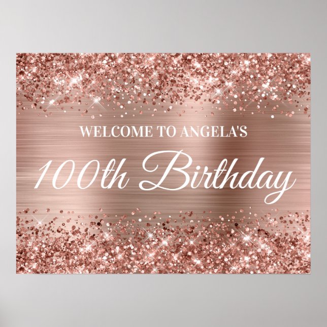Affiche Rose Gold Parties scintillant et Foil 100e anniver (Devant)