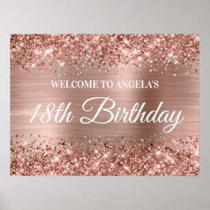 Affiche Rose Gold Parties scintillant et Foil 18e annivers