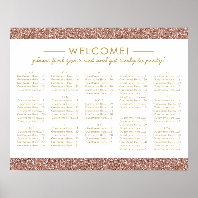 Affiche Rose Gold Parties scintillant Med Alphabétique Pla (Devant)