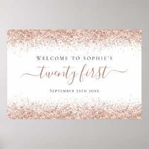 Affiche Rose Gold Parties scintillant Nom Date Welcome Scr