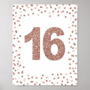 Affiche Rose Gold Parties scintillant Numéro 16 Signal de 