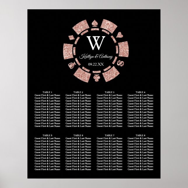 Affiche Rose Gold Parties scintillant Poker Chip Casino Ma (Devant)