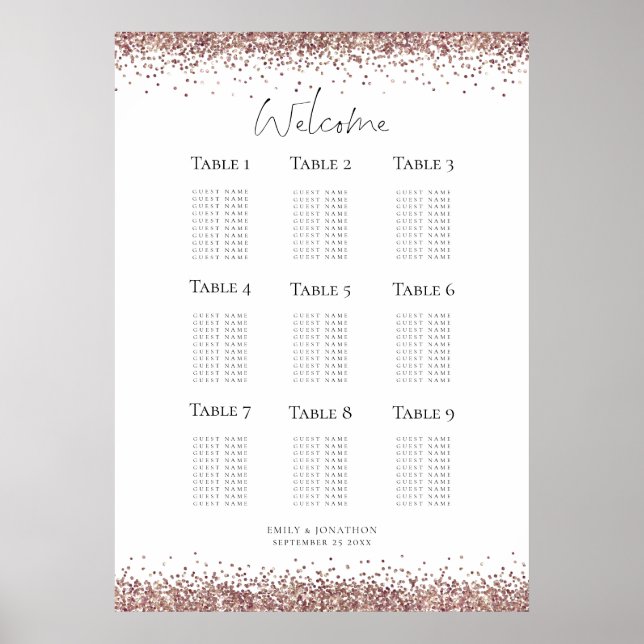 Affiche Rose Gold Parties scintillant Script Welcome Seati (Devant)