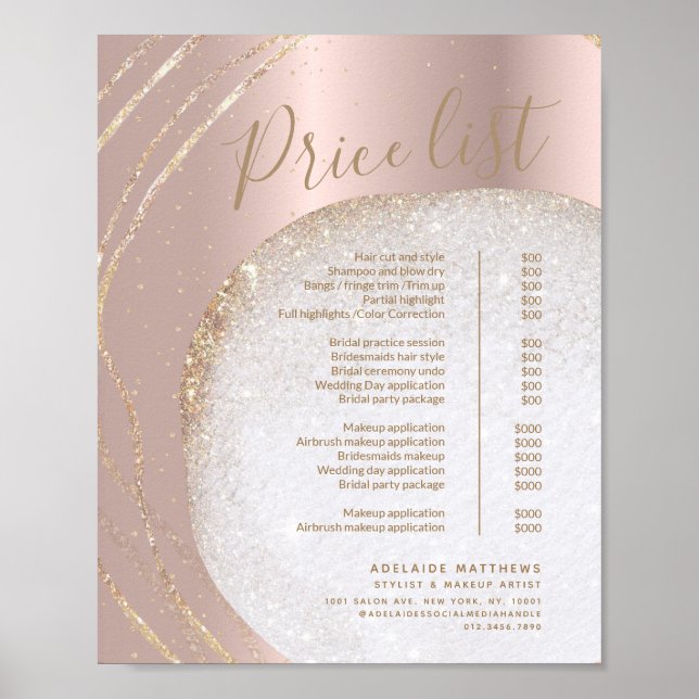 Affiche Rose Gold Parties scintillant Stylist Salon Prix d (Devant)