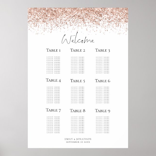 Affiche Rose Gold Parties scintillant Welcome Script Seing (Devant)