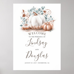 Affiche Rose Gold Pumpkins Fall Wedding Welcome Sign