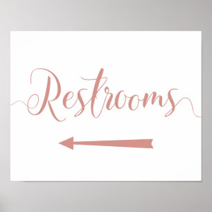 Affiche Rose Gold Restrooms Sign Left Arrow Directions
