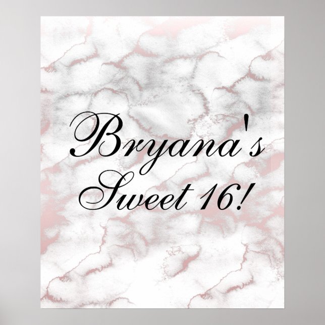 Affiche Rose Gold Rose Marbre Moderne Chic Tendance Soirée (Devant)