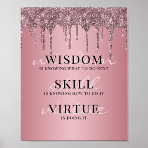 Affiche Rose Gold Rose Pailleté Citation Motivationnelle