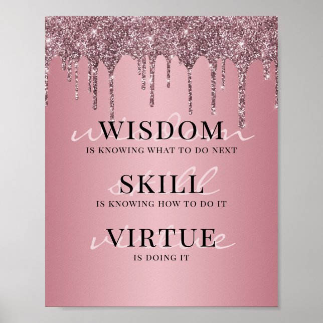 Affiche Rose Gold Rose Pailleté Citation Motivationnelle (Devant)