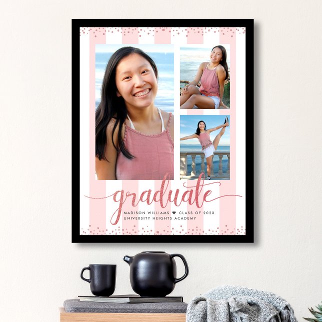 Affiche Rose Gold Rose Poudré Diplôme 3 Photo Script Paill (Créateur téléchargé)