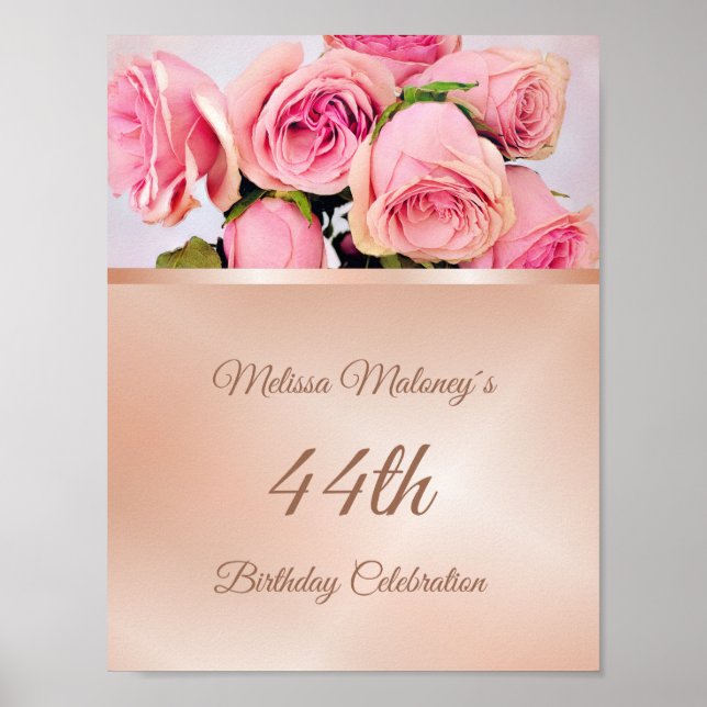 Affiche Rose Gold Roses fête d'anniversaire (Devant)