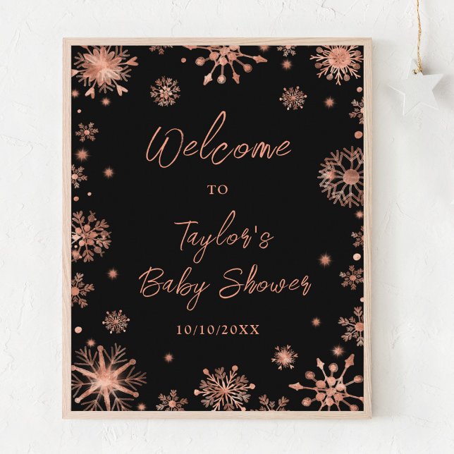 Affiche Rose Gold Snowflakes Baby shower Bienvenue (Créateur téléchargé)