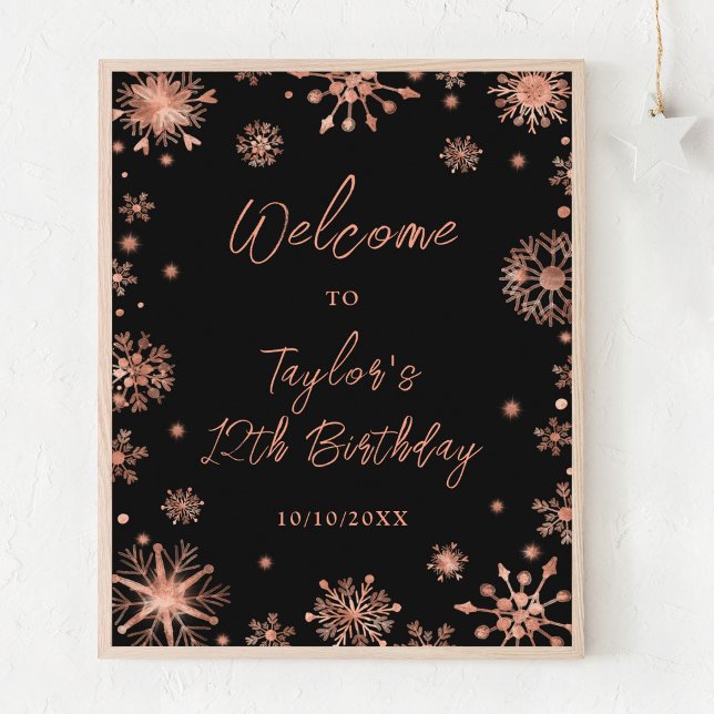Affiche Rose Gold Snowflakes fête d'anniversaire (Créateur téléchargé)