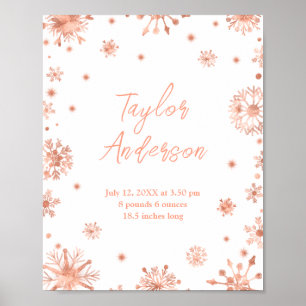 Affiche Rose Gold Snowflakes Statistiques de naissance des