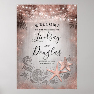Affiche Rose Gold Starfish Beach Wedding Welcome Sign