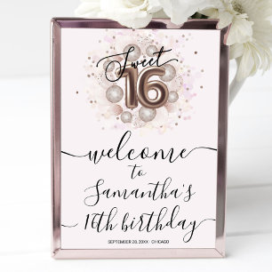 Affiche Rose Gold Sweet 16 Anniversaires Ballons rose Affi