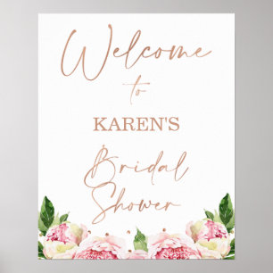 Affiche Rose Gold Texte Pivoines Mariage Accueil