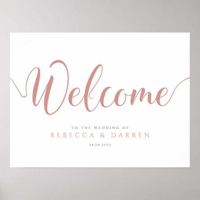 Affiche Rose Gold Wedding Welcome Sign Personalized (Devant)