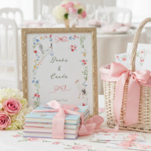 Affiche Rose Héritière & Ruban Stork Livres et Cartes