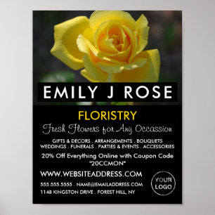Affiche Rose jaune, fleuriste publicité