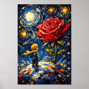 Affiche Rose La Nuit Étoilée Art Le Petit Prince Peinture
