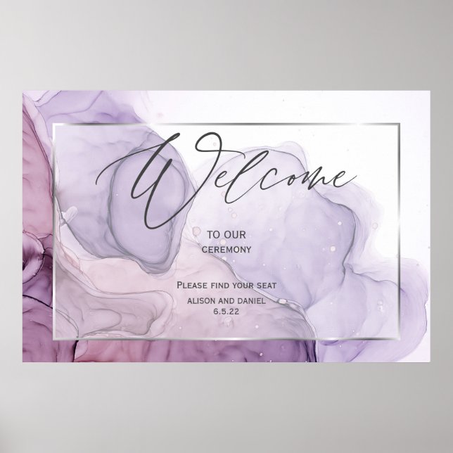 Affiche Rose Lavande Abstrait Bienvenue (Devant)