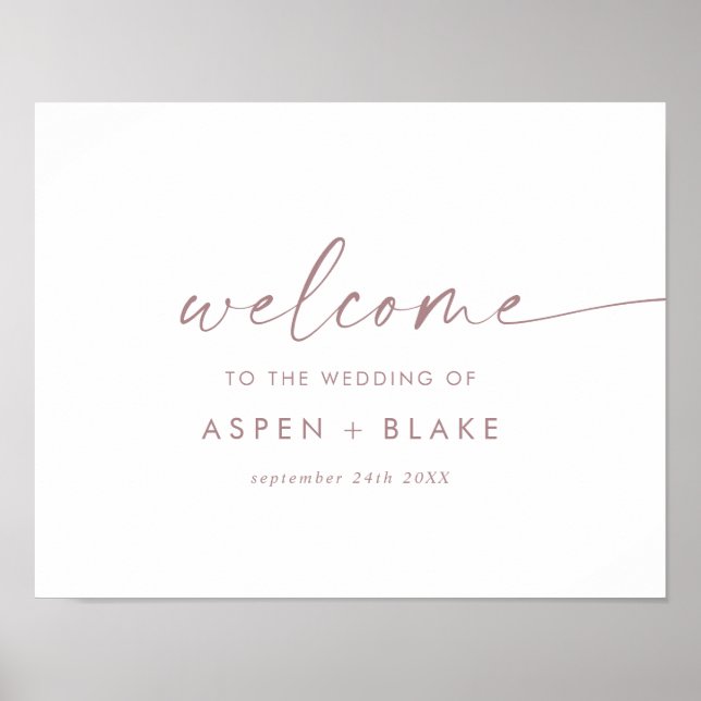 Affiche Rose moderne Gold Script Mariage Bienvenue (Devant)