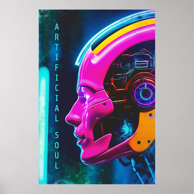 Affiche Rose Néon Android Cyberpunk Âme Artificielle (Devant)