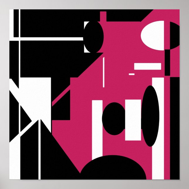 Affiche Rose noir blanc rouge Abstrait conception géométri (Devant)