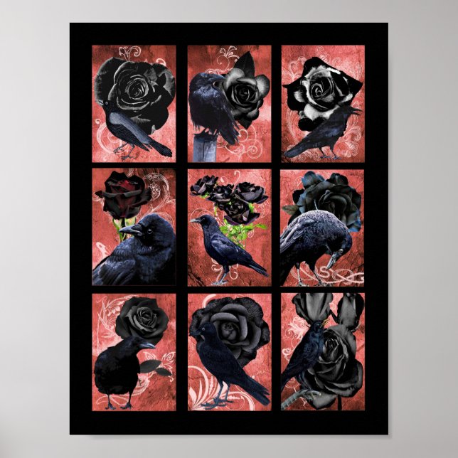 Affiche Rose Noir Ravages Et Corbeaux Art Gothique (Devant)