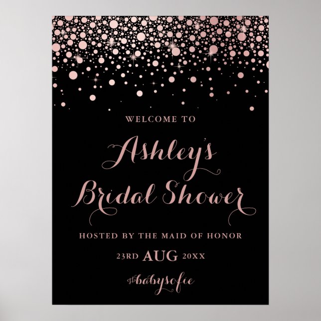 Affiche Rose noire Bienvenue Confettis Mariage Doré (Devant)
