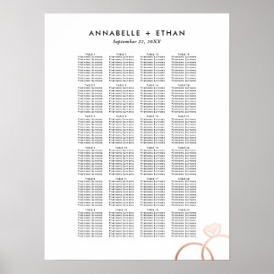 Affiche Rose Or Anneaux modernes Mariage Seing Chart