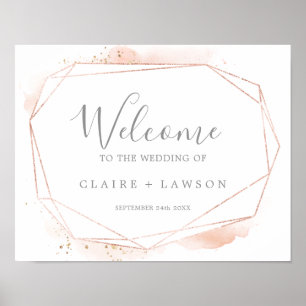 Affiche Rose or aquarelle Mariage géométrique Bienvenue
