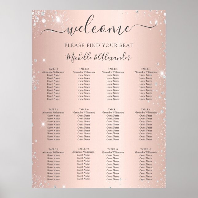 Affiche Rose or argent parties scintillant mariage (Devant)