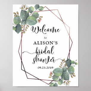 Affiche Rose or cadre géométrique eucalyptus douche nuptia