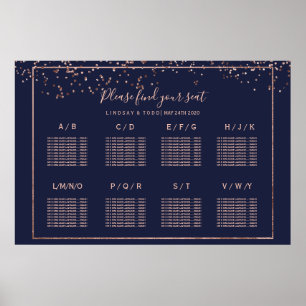 Affiche Rose or confetti marine bleu mariage table assise