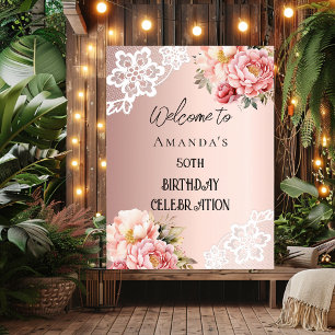 Affiche Rose or floraux dentelle signe d'anniversaire bien