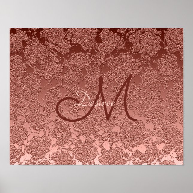 Affiche Rose or Monogramme élégant Floral Art Motif (Devant)